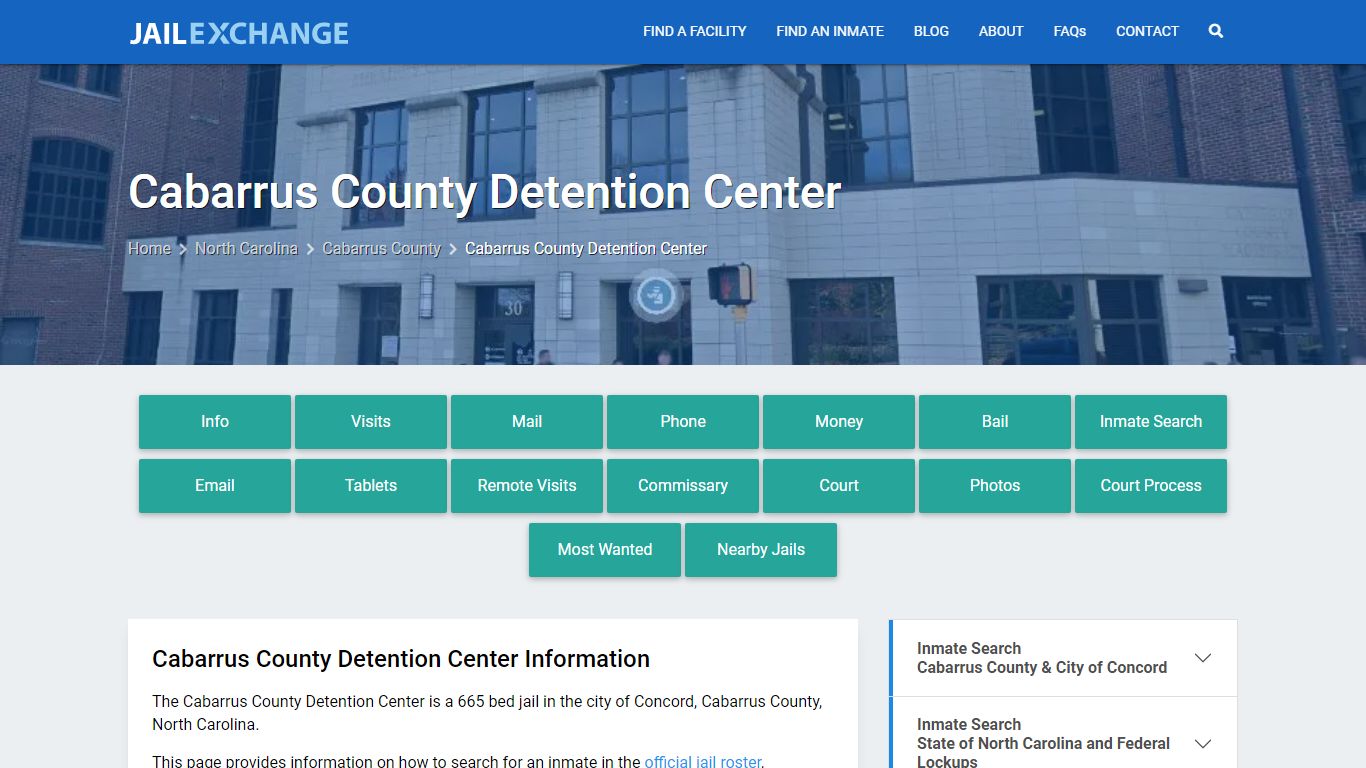 Cabarrus County Detention Center, NC Inmate Search, Information
